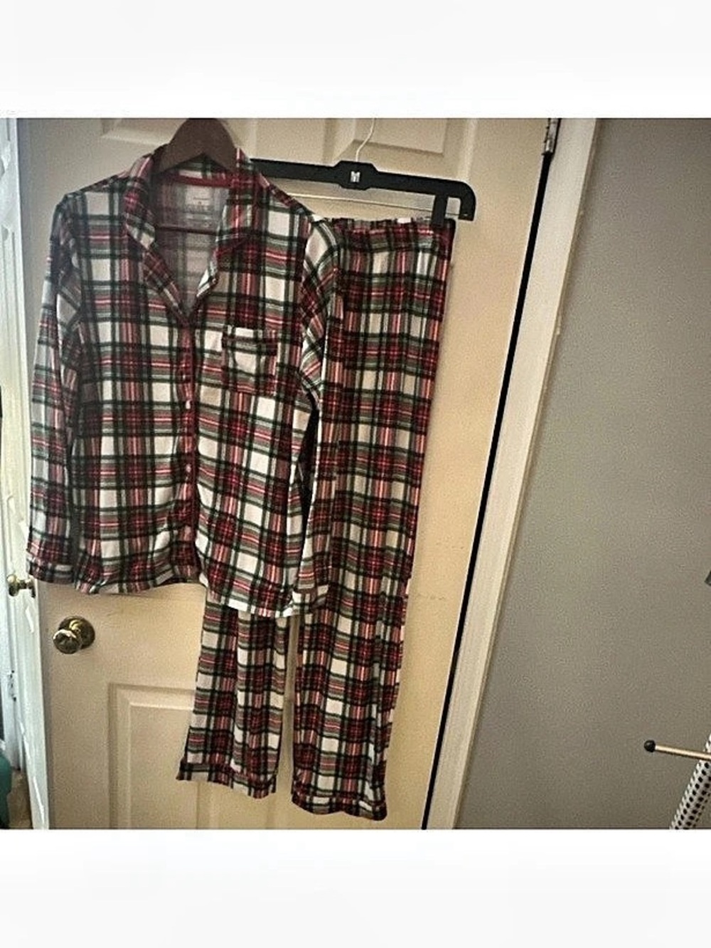 Tahari Plaid Pajama Shirt & Pants Set Size Medium